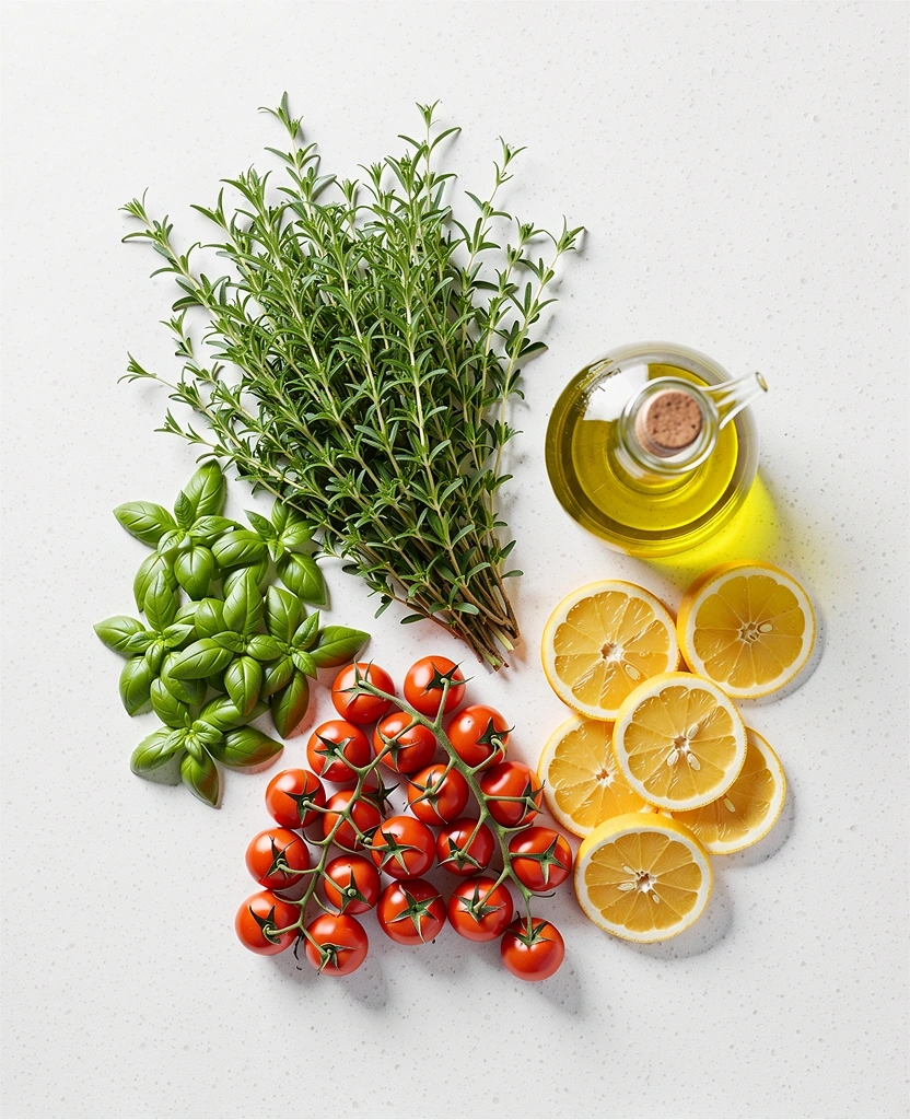 Fresh Mediterranean ingredients representing our nutrition philosophy